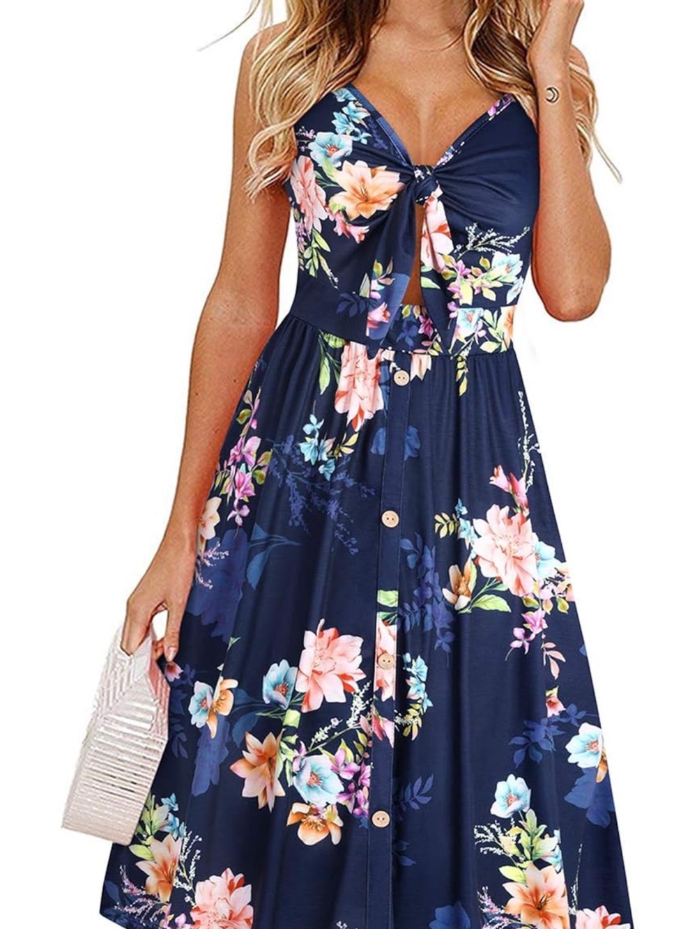 Floral Tie-Front Navy Sundress